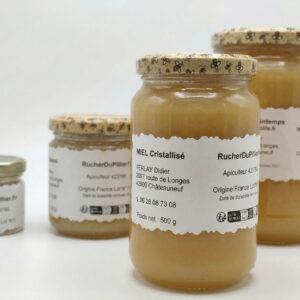 Pot de miel cristallisé artisanal 500g - Rucher du Pillier Châteauneuf Loire 42